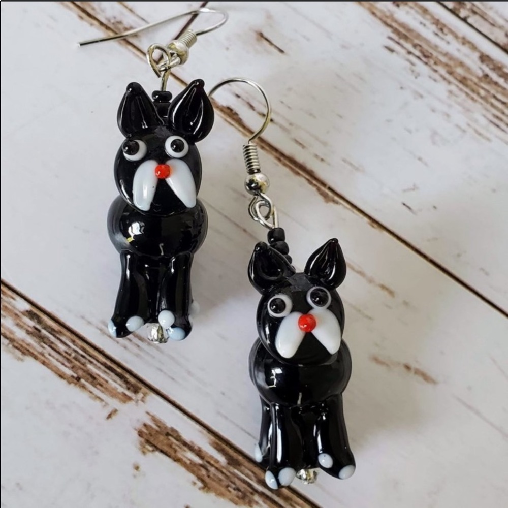 Boxer earrings hand blown glass